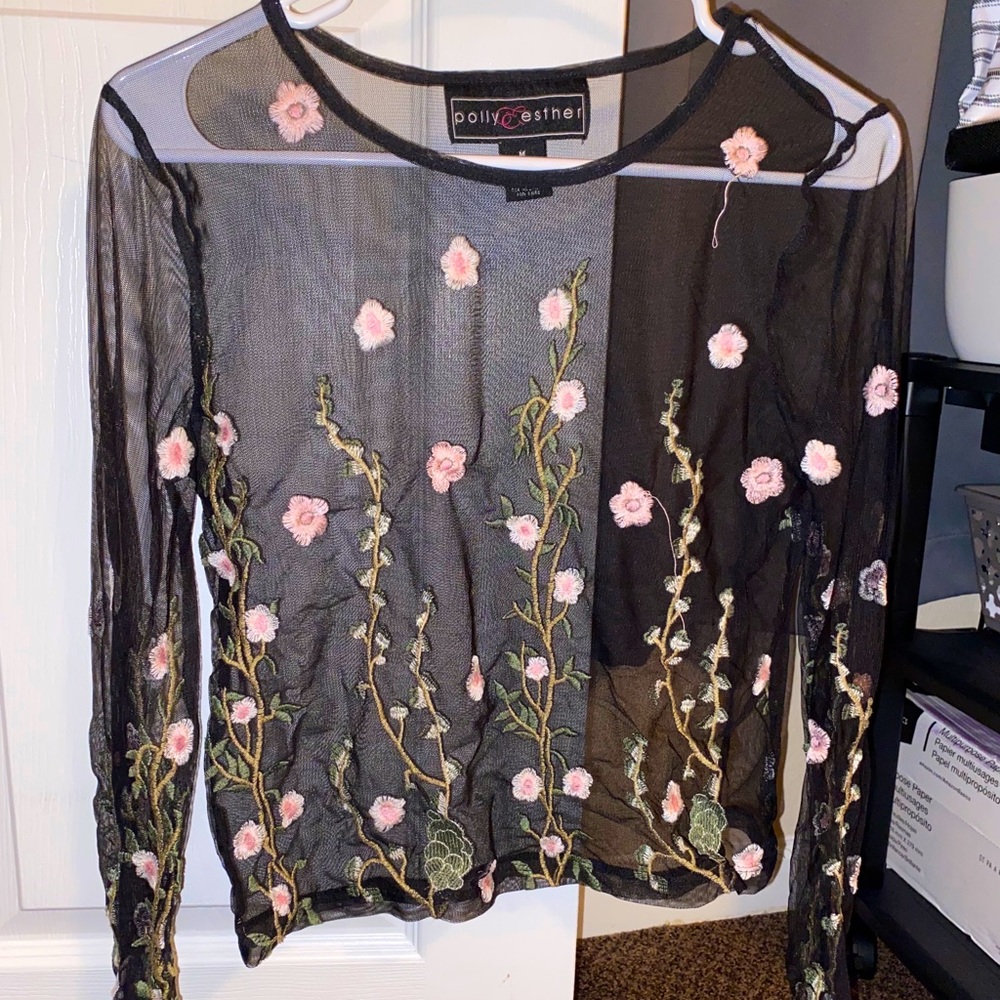 Long sleeve see through mesh shirt
